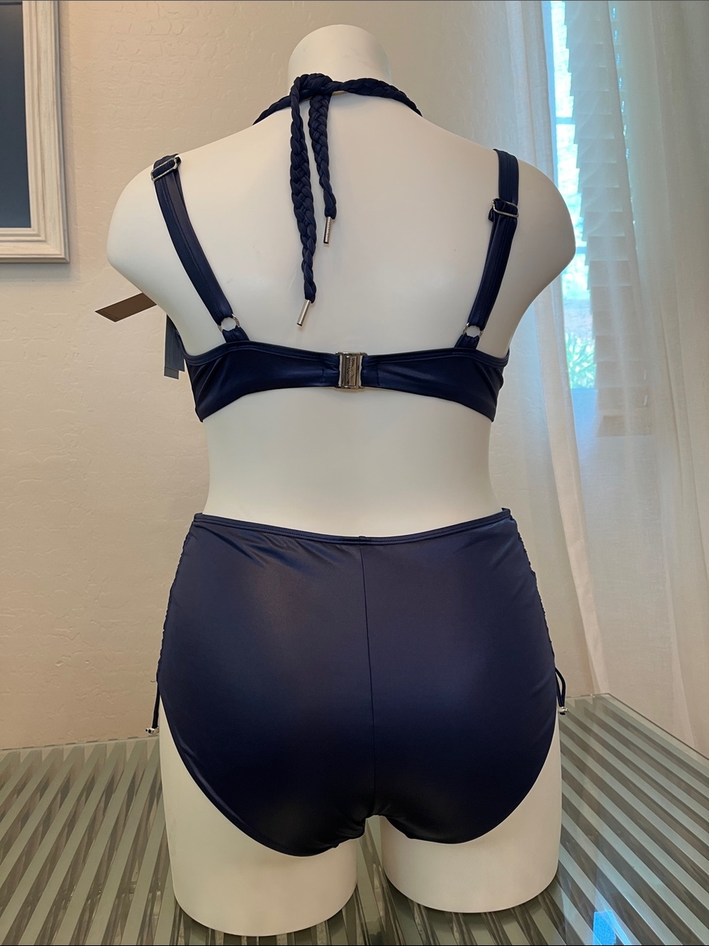 Plus Size Navy Ruched High-Waist Bikini Set - Picture 5 of 6